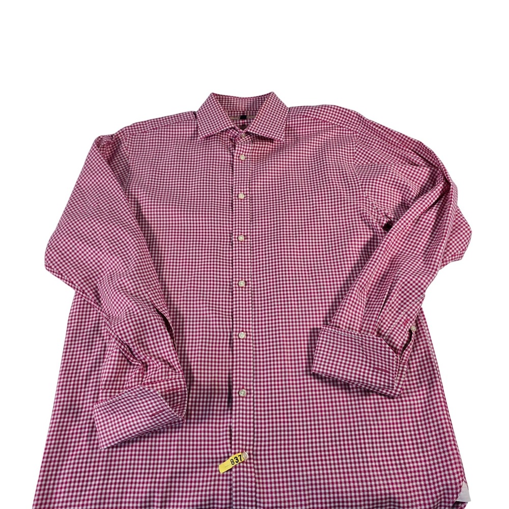 Thomas Pink Jermyn Street London Prestige Pink Houndstooth Dress Shirt 15.5 34